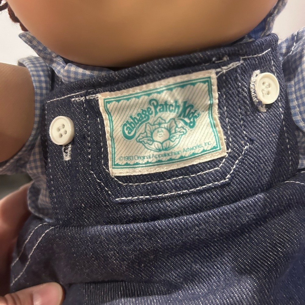 Classic Brown-Haired Cabbage Patch Style Doll in Denim Overalls - Picture 2 of 3